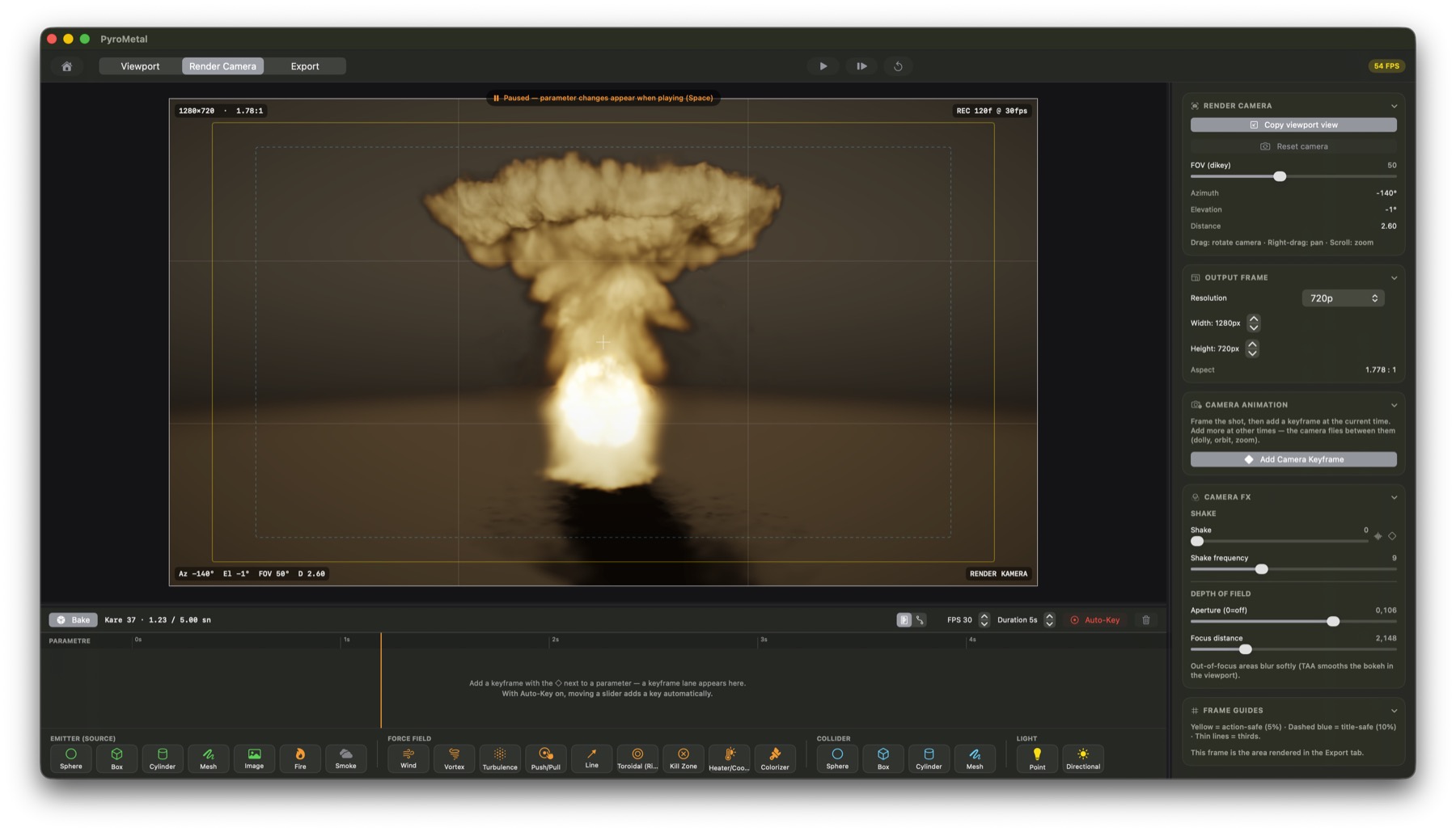 Camera animation in PyroMetal
